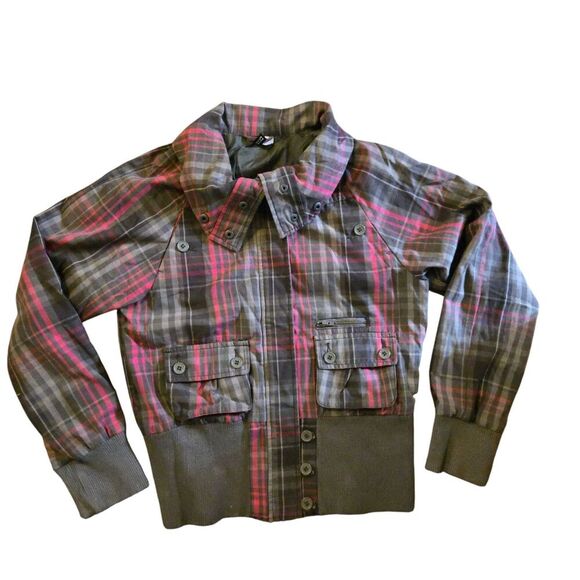 H&M Divided Pink Plaid Jacket Coat Colorful Pockets Zip Spring Swiftie - Picture 1 of 10